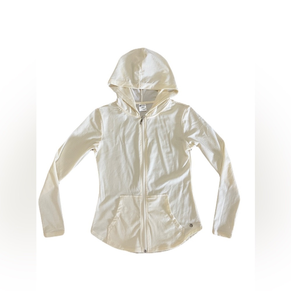Buffbunny women’s small Spice mesh stretch hooded jacket, ivory